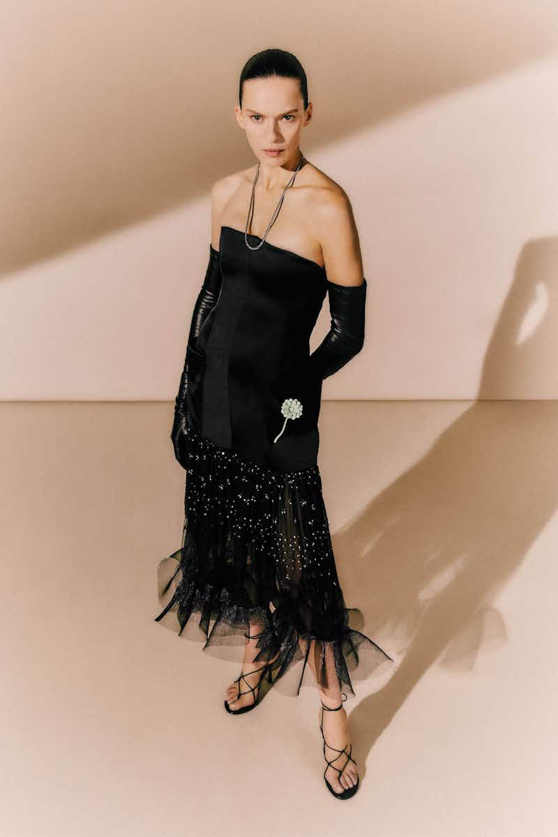 Maude Apatow in Black Collared Midi Dress for Valentino Spring
