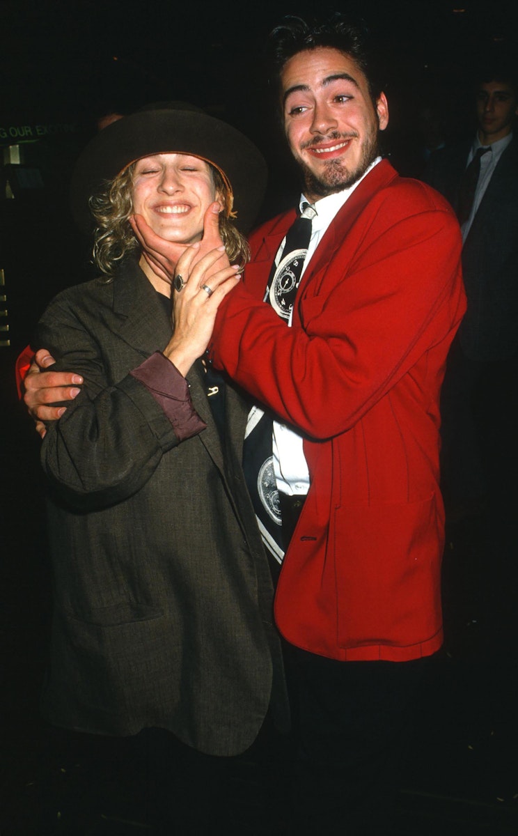 Sarah Jessica Parker and Robert Downey Jr. depart Saturday Night Live, October 24, 1987.
