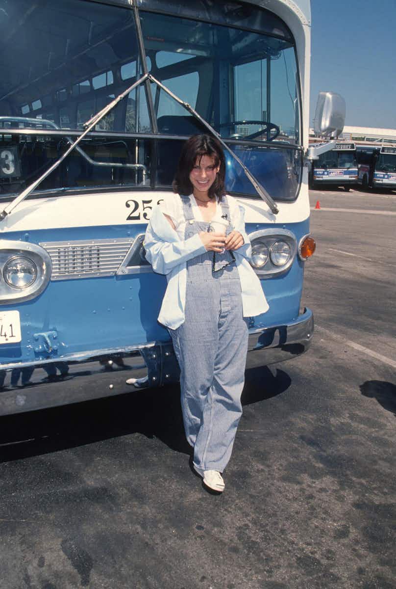 Sandra Bullock takes a bus driver test during Speed promotion at Santa Monica Bus Lines in Santa Monica, California.